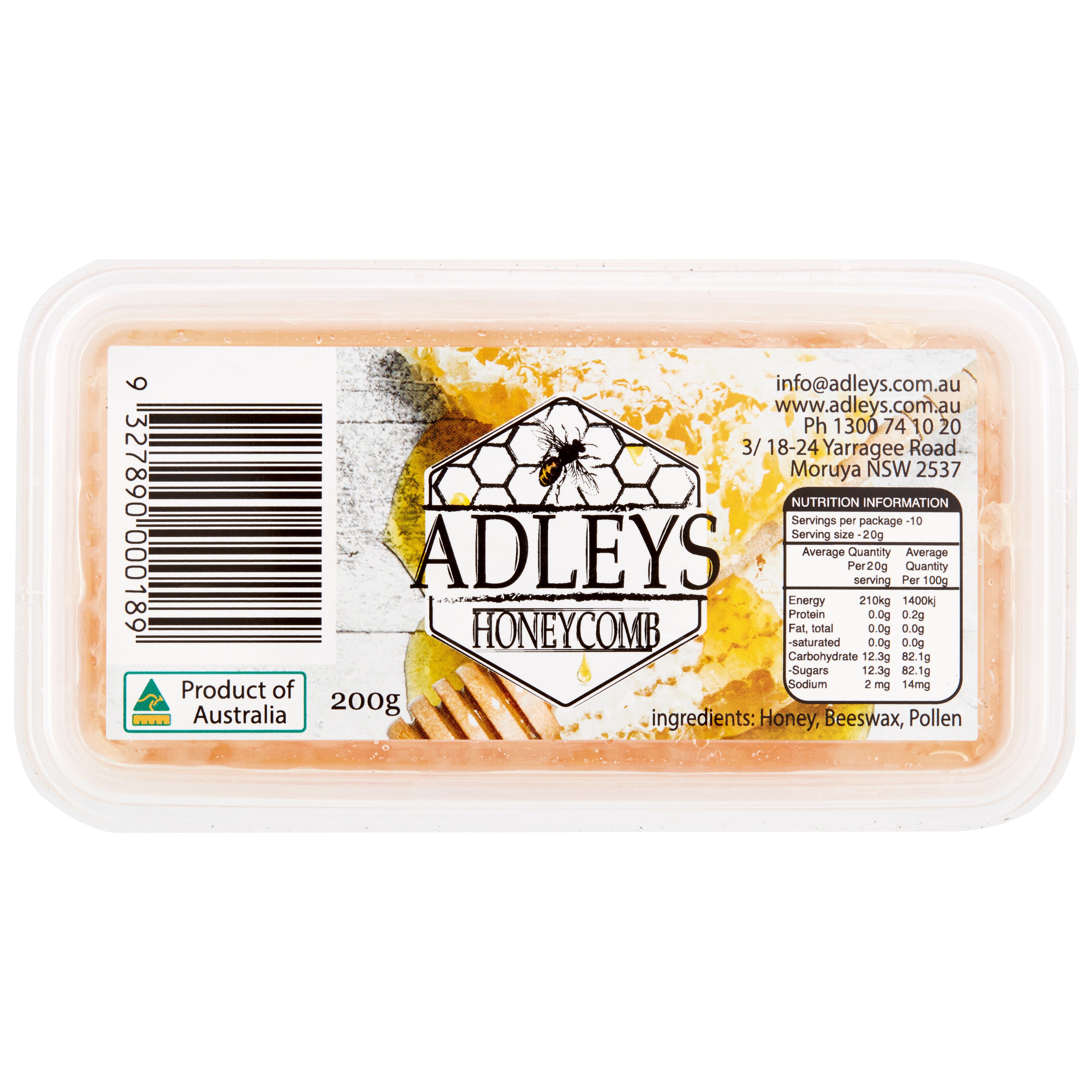 Adley's honeycomb packaging with label on a white background