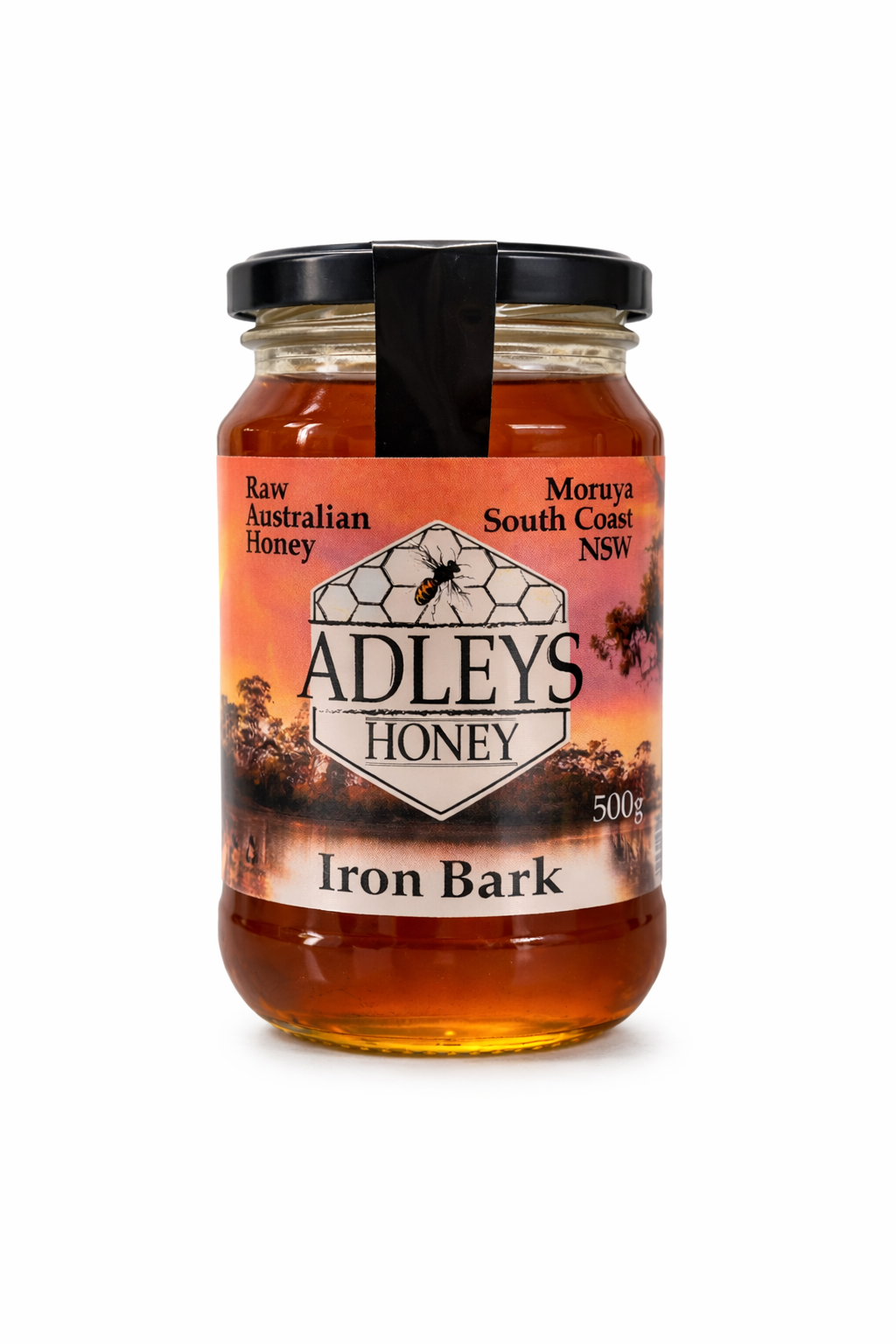Jar of Adley's Honey with a label on a white background